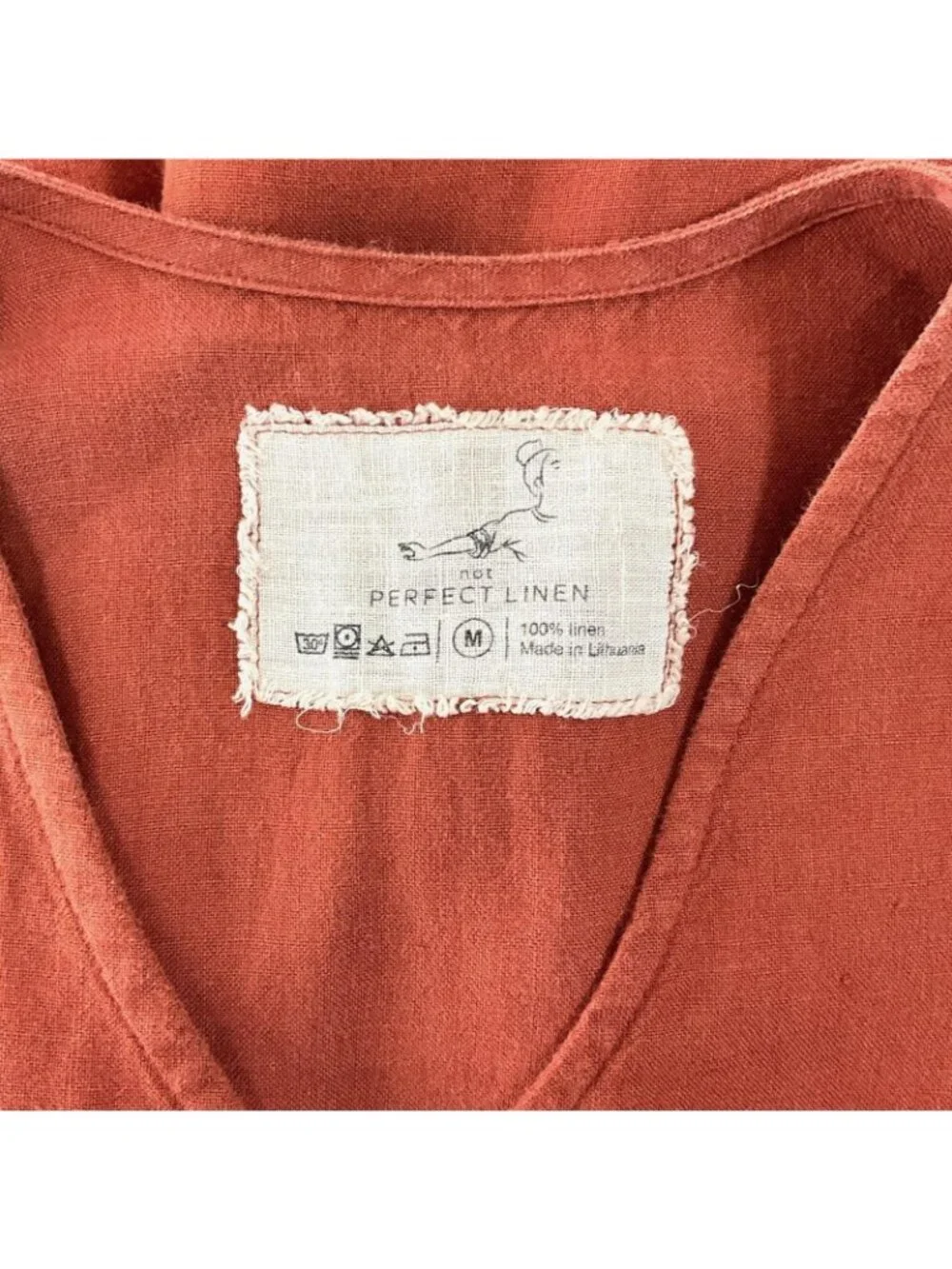 Not Perfect Linen Reine Waisted Linen Dress Womens M Orange Short Sleeve Pockets - Picture 9 of 14